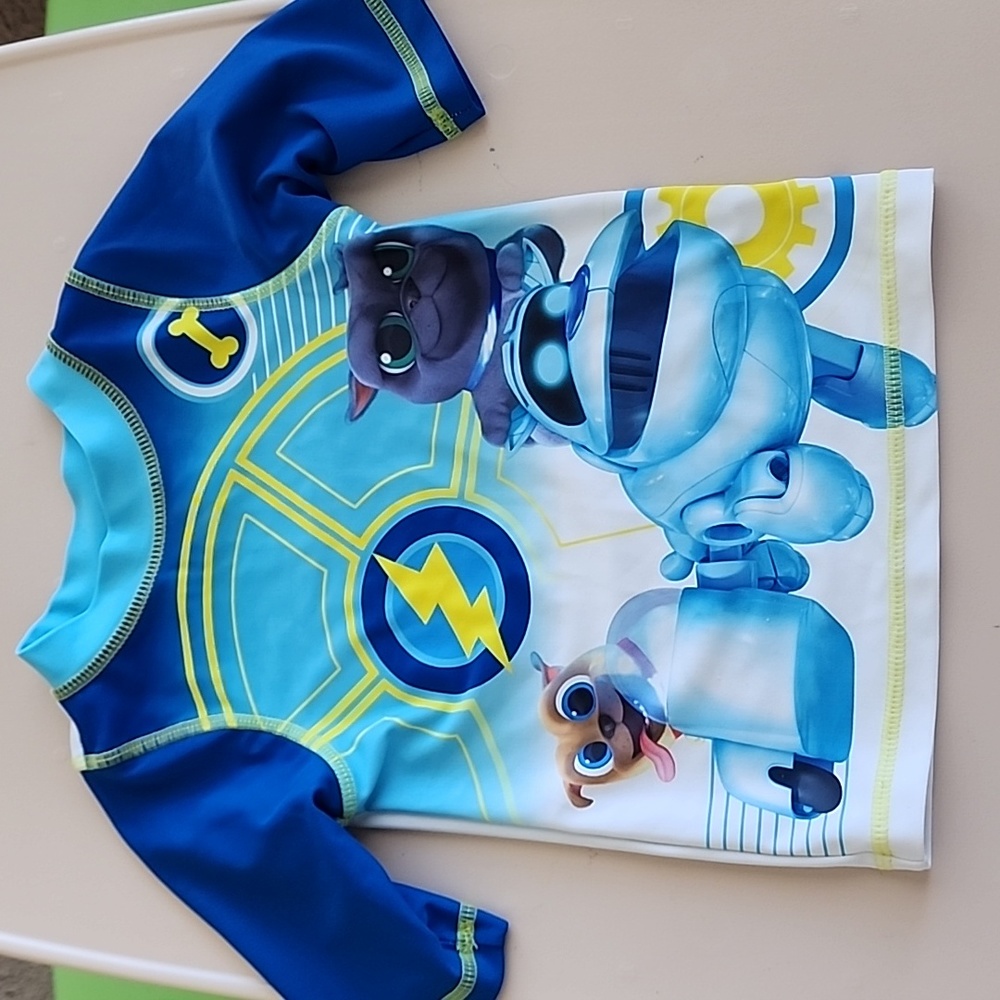 Disney Kids Blue and Yellow Puppy Dog Pals Rashguard Swimming Top Size 2